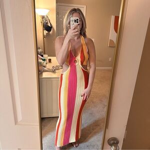 Striped Multicolor knit Halter Maxi Dress